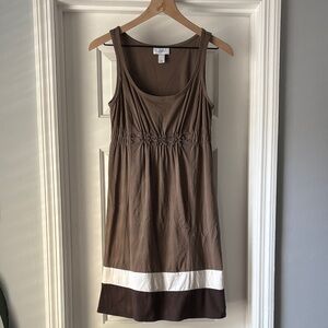 LOFT Brown and White Midi Dress